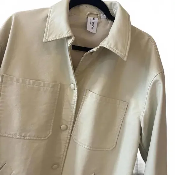 COLLUSION Cream Faux Leather Jacket - Picture 2 of 3